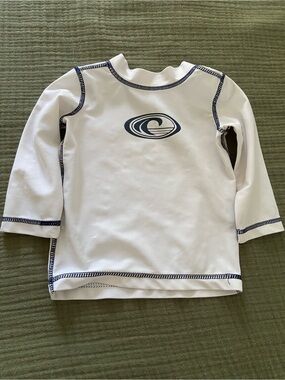 Kids White Rashguard Swim Shirt with Navy Trim